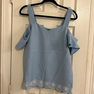 Light Blue Cold Shoulder Top with Lace Detail